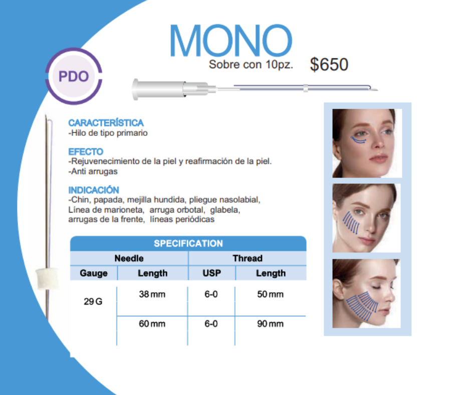 Hilos PDO Mono – Sobre con 10 piezas | Rejuvenecimiento facial sin cirugía