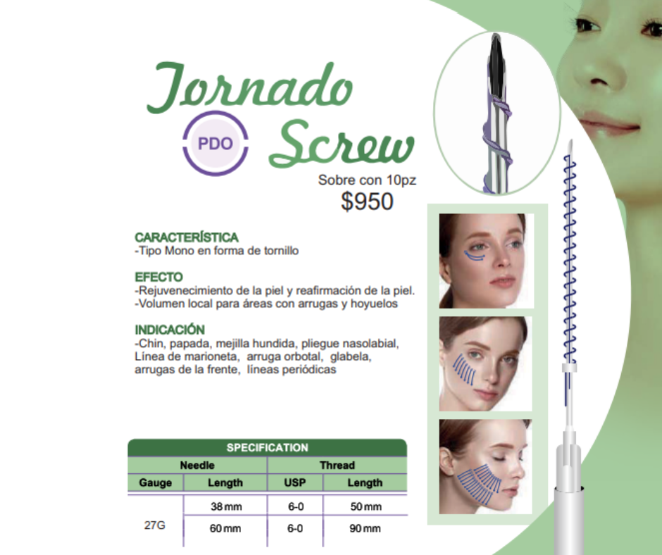 Hilos PDO Tornado Screw – Lifting y bioestimulación para rostro y cuerpo sin cirugía