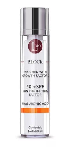 LBIO BLOCK – Bloqueador solar facial SPF 50+ con ácido hialurónico, factores de crecimiento y exosomas